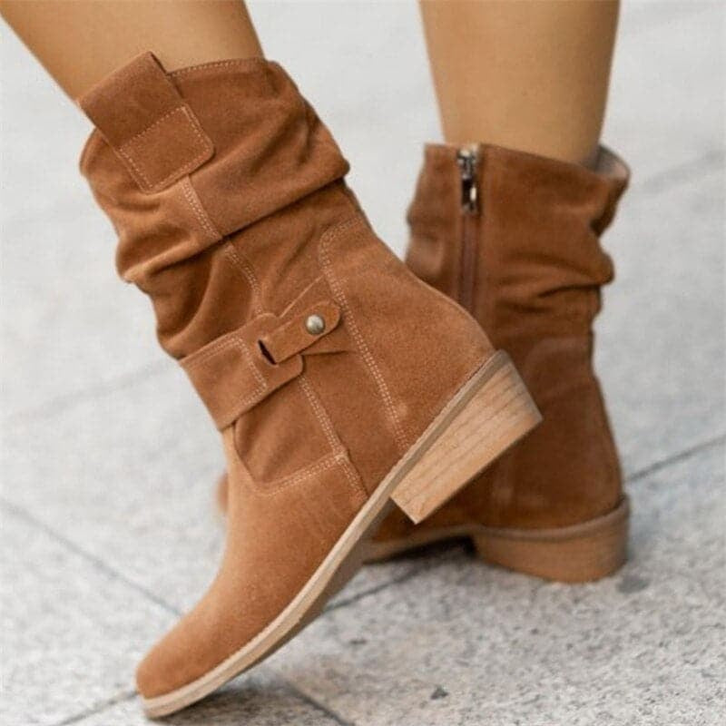 Paloma | Botines de Ante Planos Mujer Caña Media Hebilla