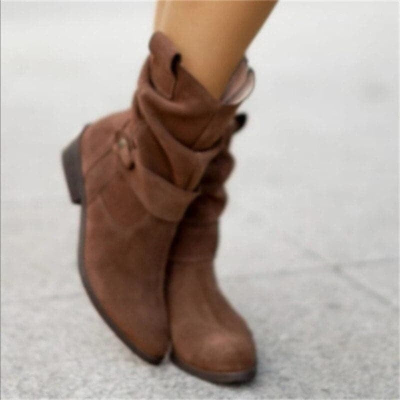 Paloma | Botines de Ante Planos Mujer Caña Media Hebilla