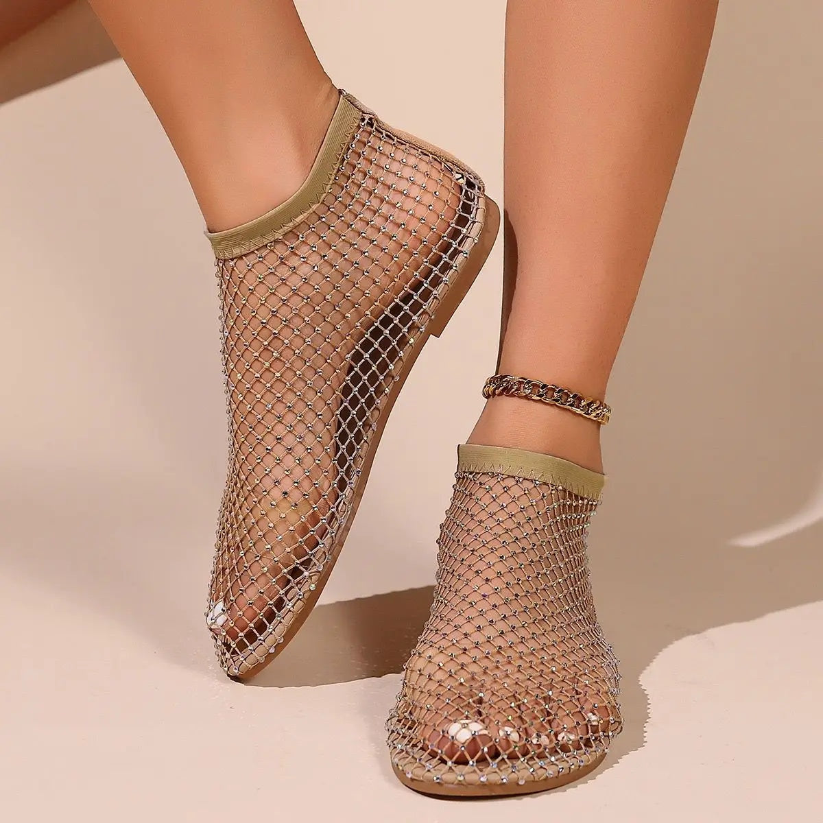 Paloma | Zapatos Planos de Malla con Strass Mujer Correa Empeine