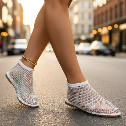 Paloma | Zapatos Planos de Malla con Strass Mujer Correa Empeine