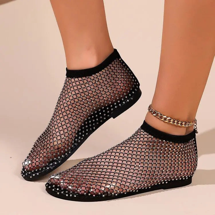 Paloma | Zapatos Planos de Malla con Strass Mujer Correa Empeine