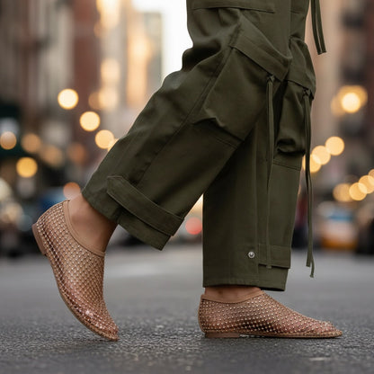 Paloma | Zapatos Planos de Malla con Strass Mujer Correa Empeine