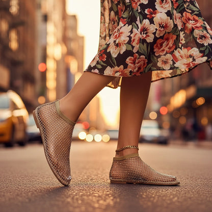 Paloma | Zapatos Planos de Malla con Strass Mujer Correa Empeine
