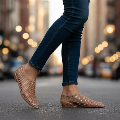 Paloma | Zapatos Planos de Malla con Strass Mujer Correa Empeine