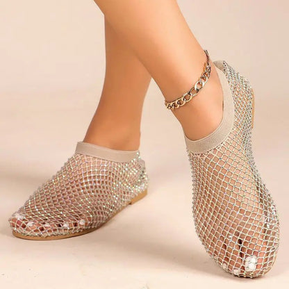 Paloma | Zapatos Planos de Malla con Strass Mujer Correa Empeine