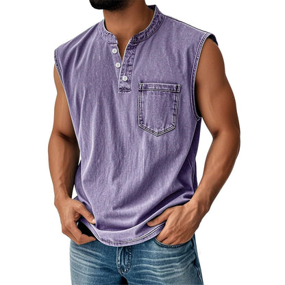 Camiseta Sin Mangas Efecto Denim con Bolsillo