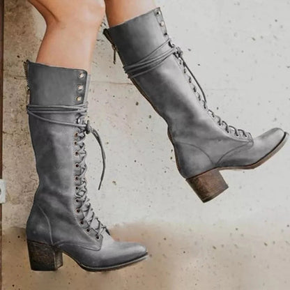 Raquel | Botas Cowboy Mujer de Cuero Caña Alta con Cordones