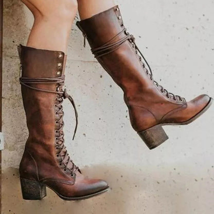Raquel | Botas Cowboy Mujer de Cuero Caña Alta con Cordones