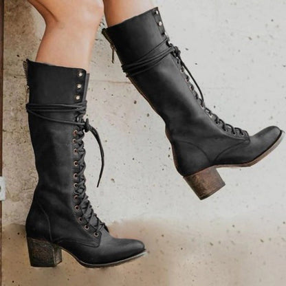 Raquel | Botas Cowboy Mujer de Cuero Caña Alta con Cordones