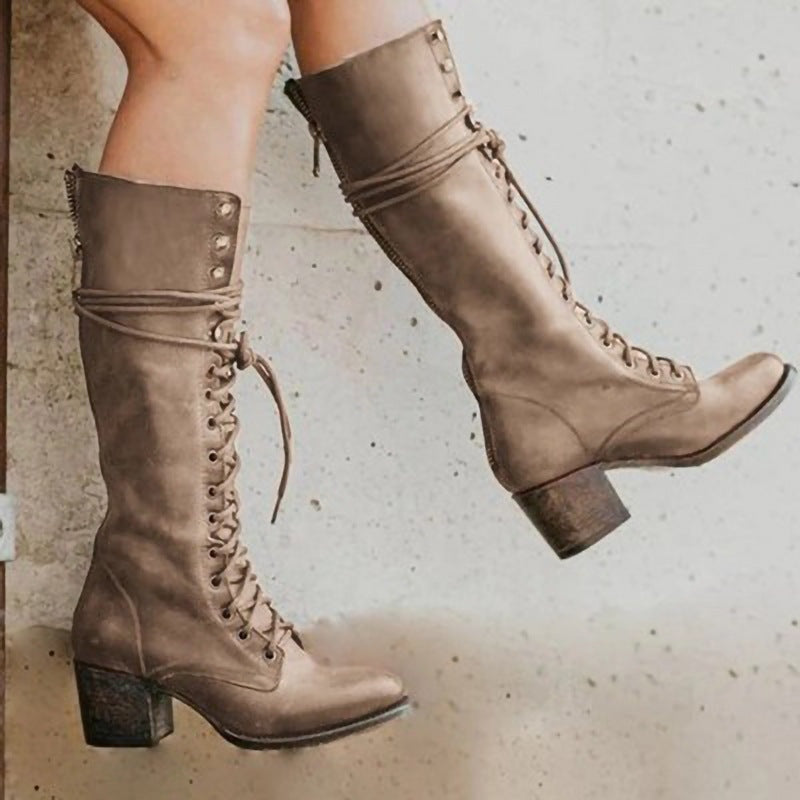 Raquel | Botas Cowboy Mujer de Cuero Caña Alta con Cordones