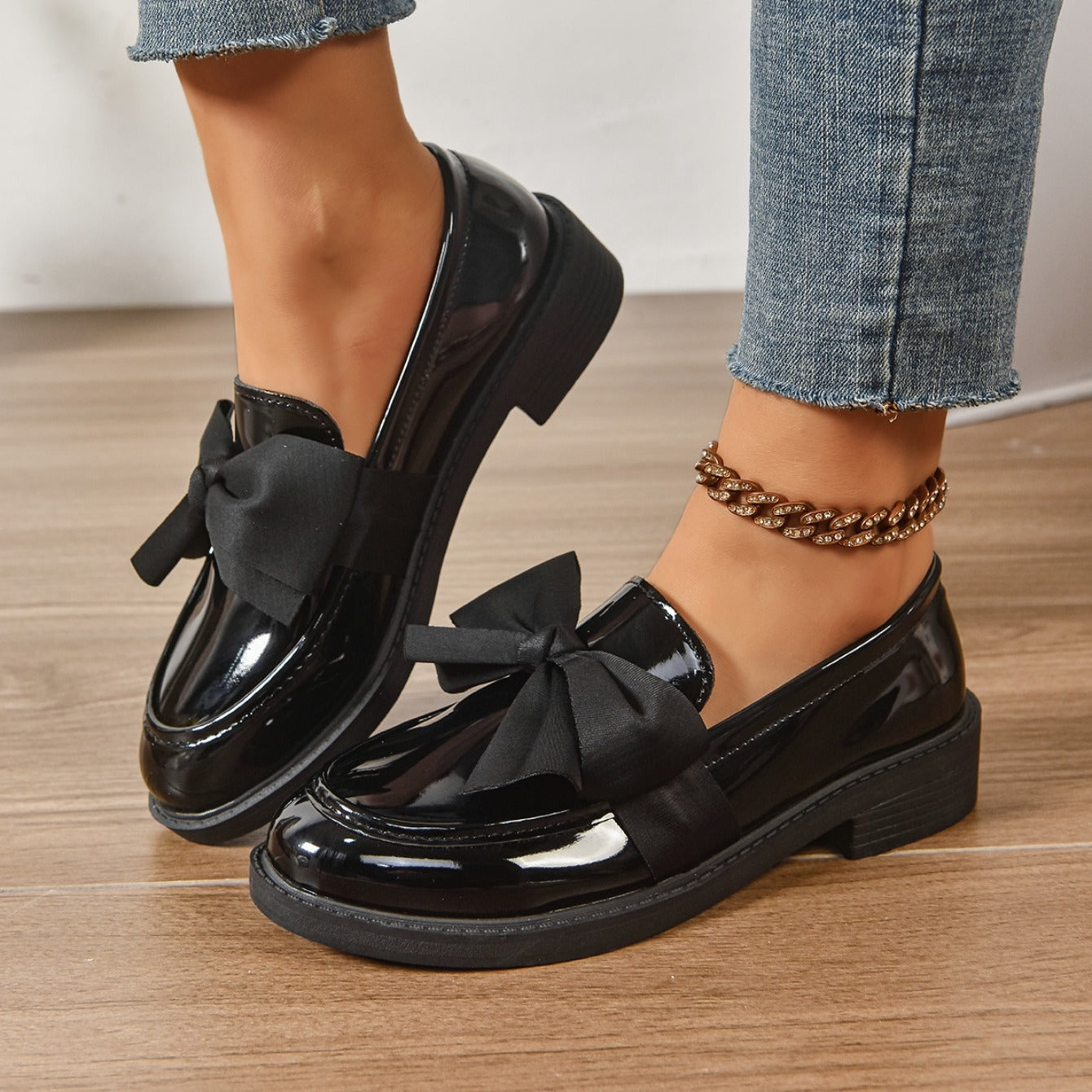 Raquel | Mocasín de Charol con Lazo Mujer Suela Plataforma