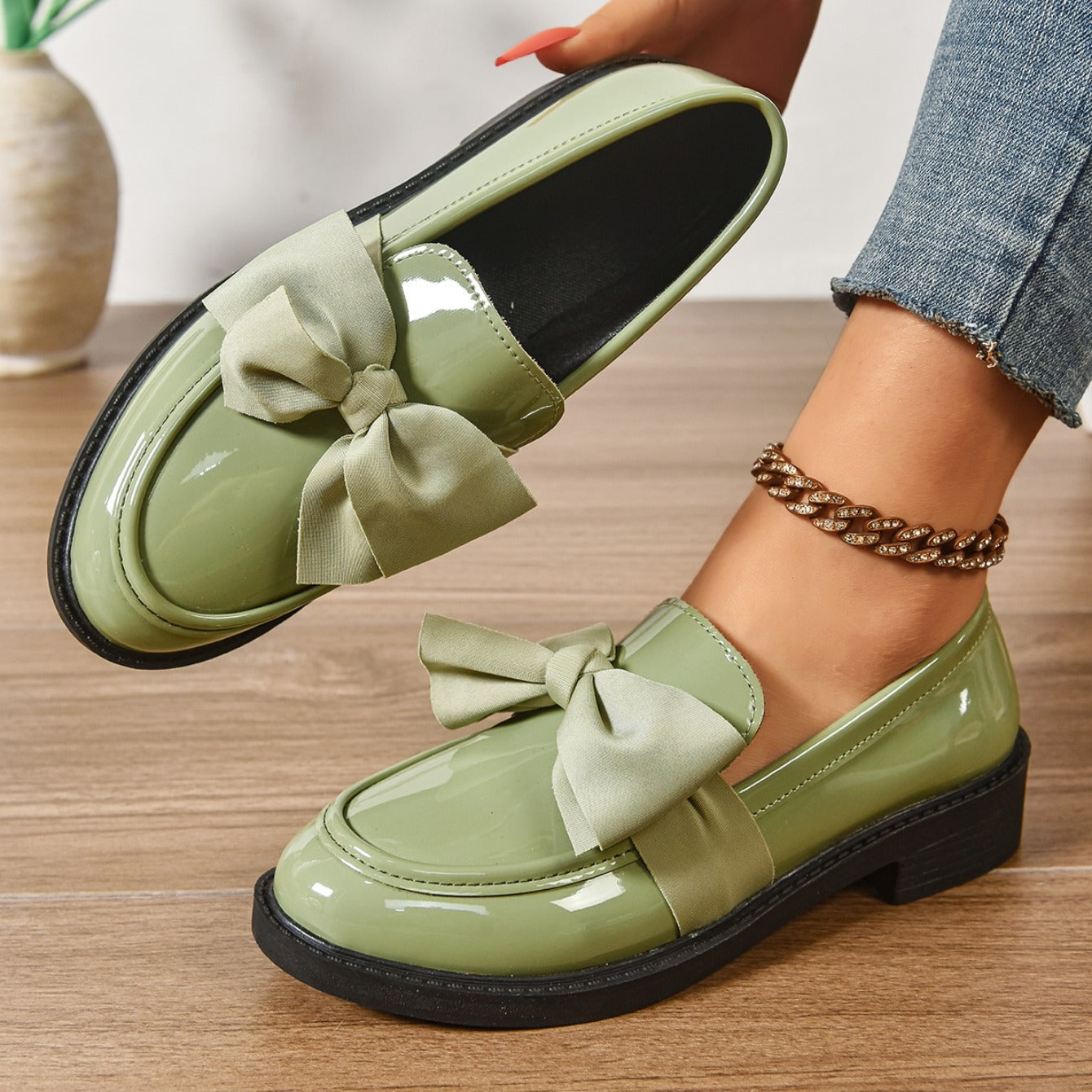 Raquel | Mocasín de Charol con Lazo Mujer Suela Plataforma