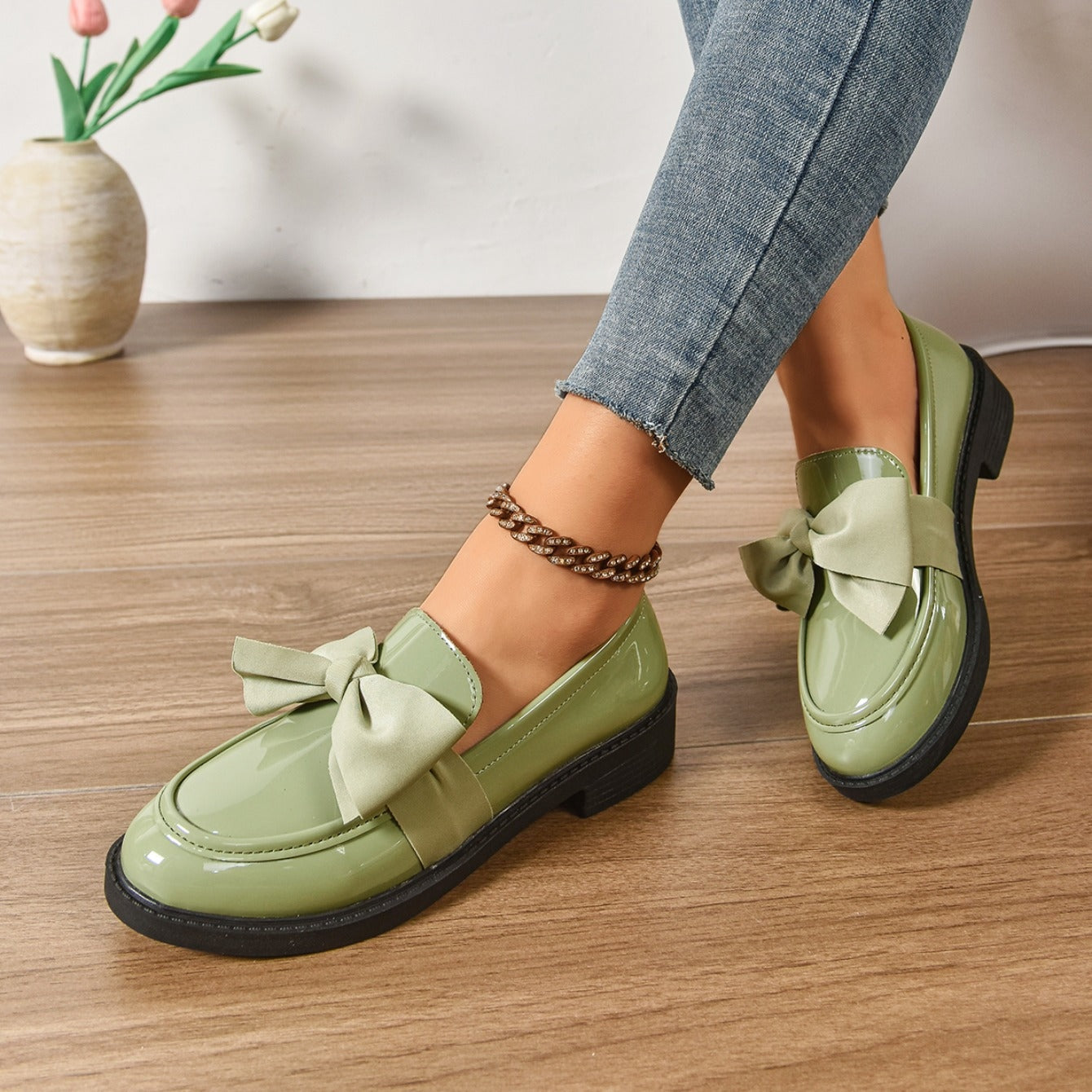 Raquel | Mocasín de Charol con Lazo Mujer Suela Plataforma