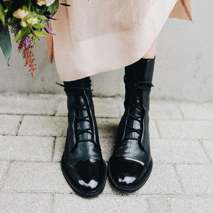 Rebeca | Botines de Piel con Cordones Mujer Planos Caña Media