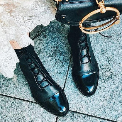Rebeca | Botines de Piel con Cordones Mujer Planos Caña Media
