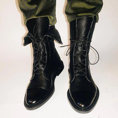 Rebeca | Botines de Piel con Cordones Mujer Planos Caña Media