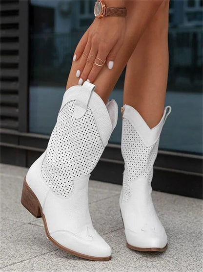 Rocío | Botas Cowboy Mujer Ante Perforado Caña Media