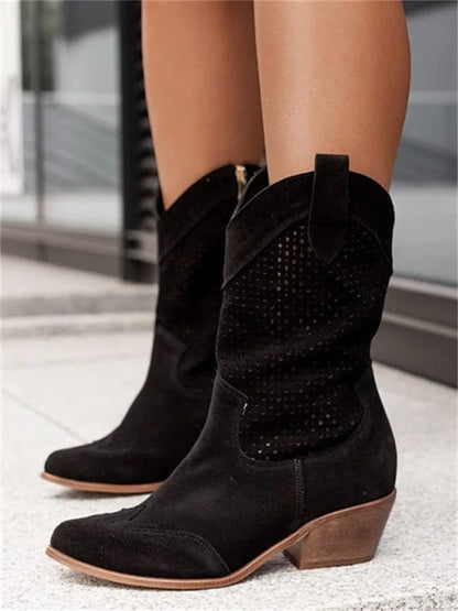 Rocío | Botas Cowboy Mujer Ante Perforado Caña Media
