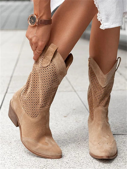 Rocío | Botas Cowboy Mujer Ante Perforado Caña Media