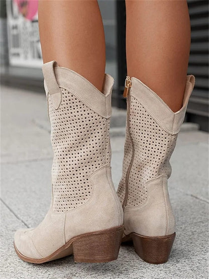 Rocío | Botas Cowboy Mujer Ante Perforado Caña Media