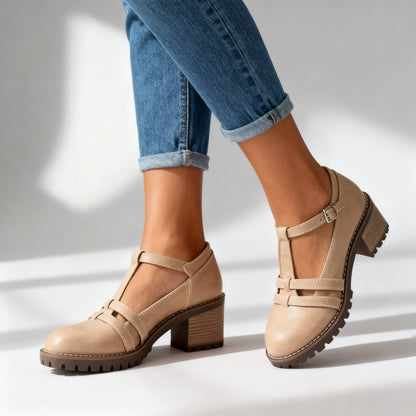 Rocío | Zapatos de Tacón Bloque T-Strap Mujer Suela Gruesa