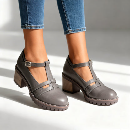 Rocío | Zapatos de Tacón Bloque T-Strap Mujer Suela Gruesa