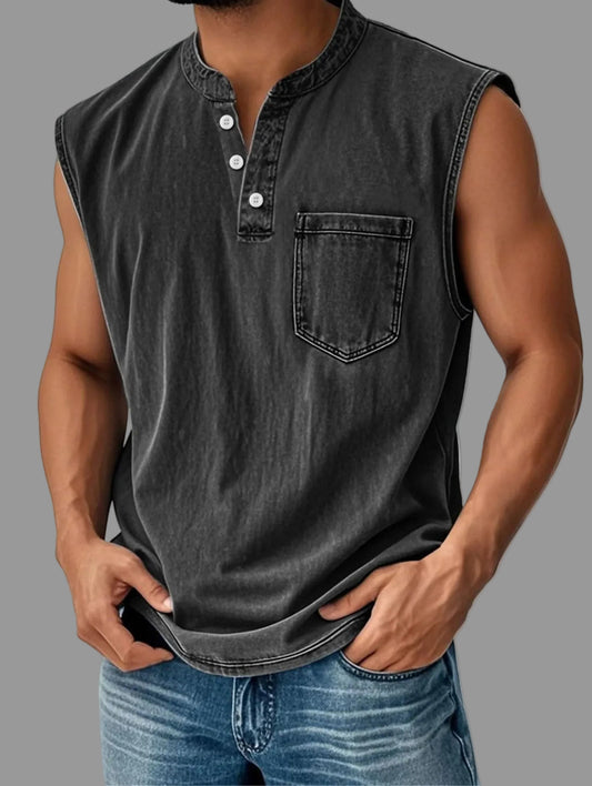 Camiseta Sin Mangas Efecto Denim con Bolsillo