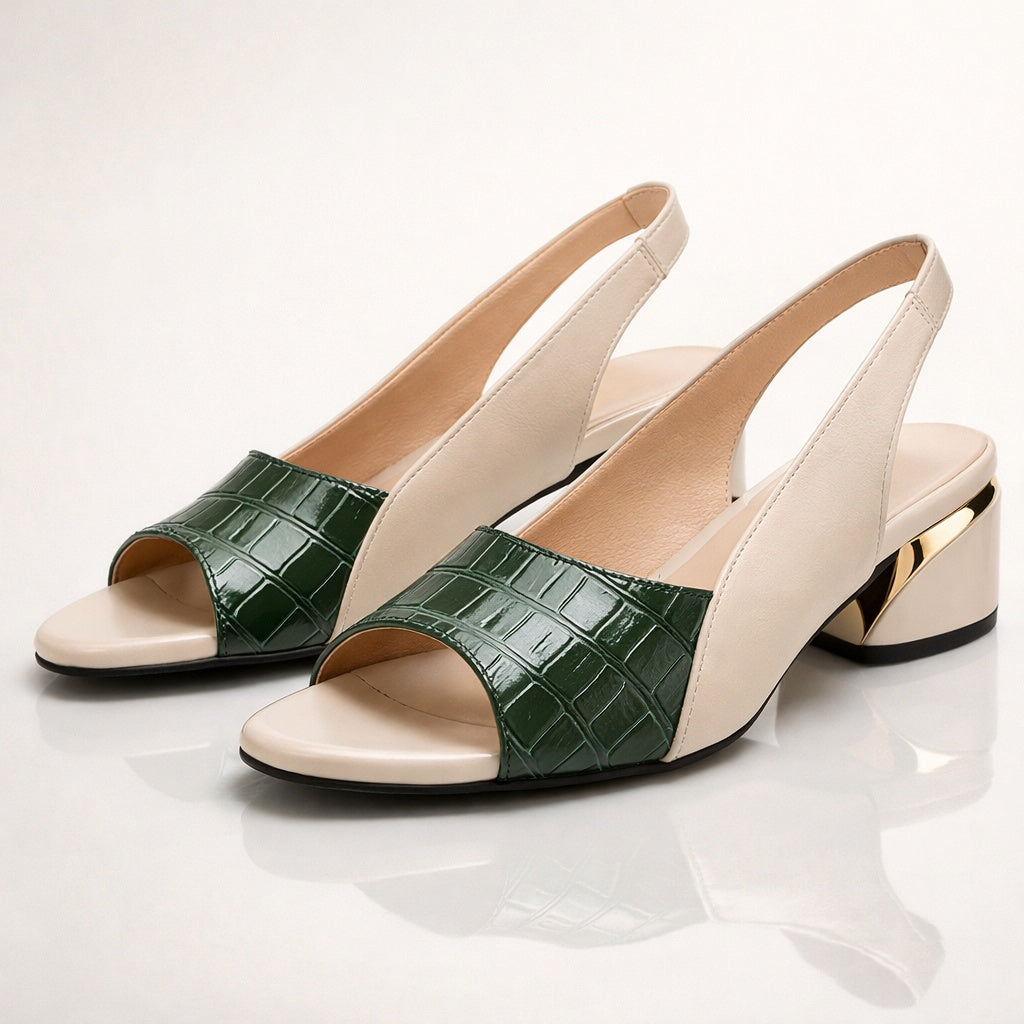 Sofía | Sandalias de Tacón Slingback Mujer Estampado Cocodrilo