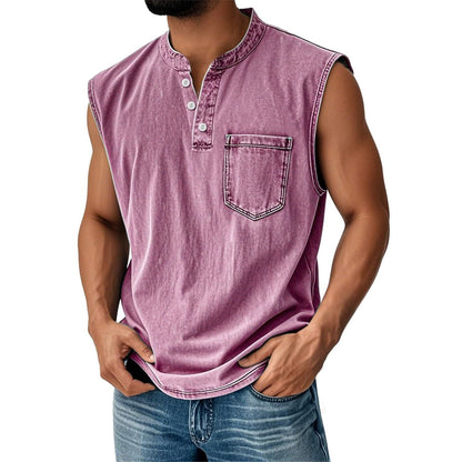 Camiseta Sin Mangas Efecto Denim con Bolsillo