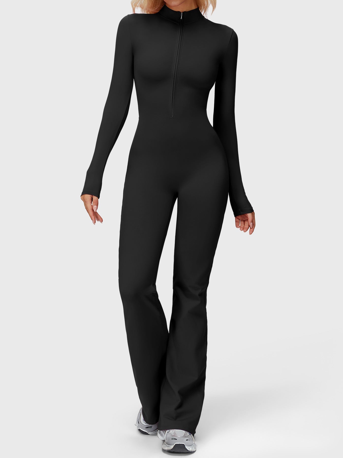 Yeoreo Belle Long Sleeve Zipper Flared Jumpsuit