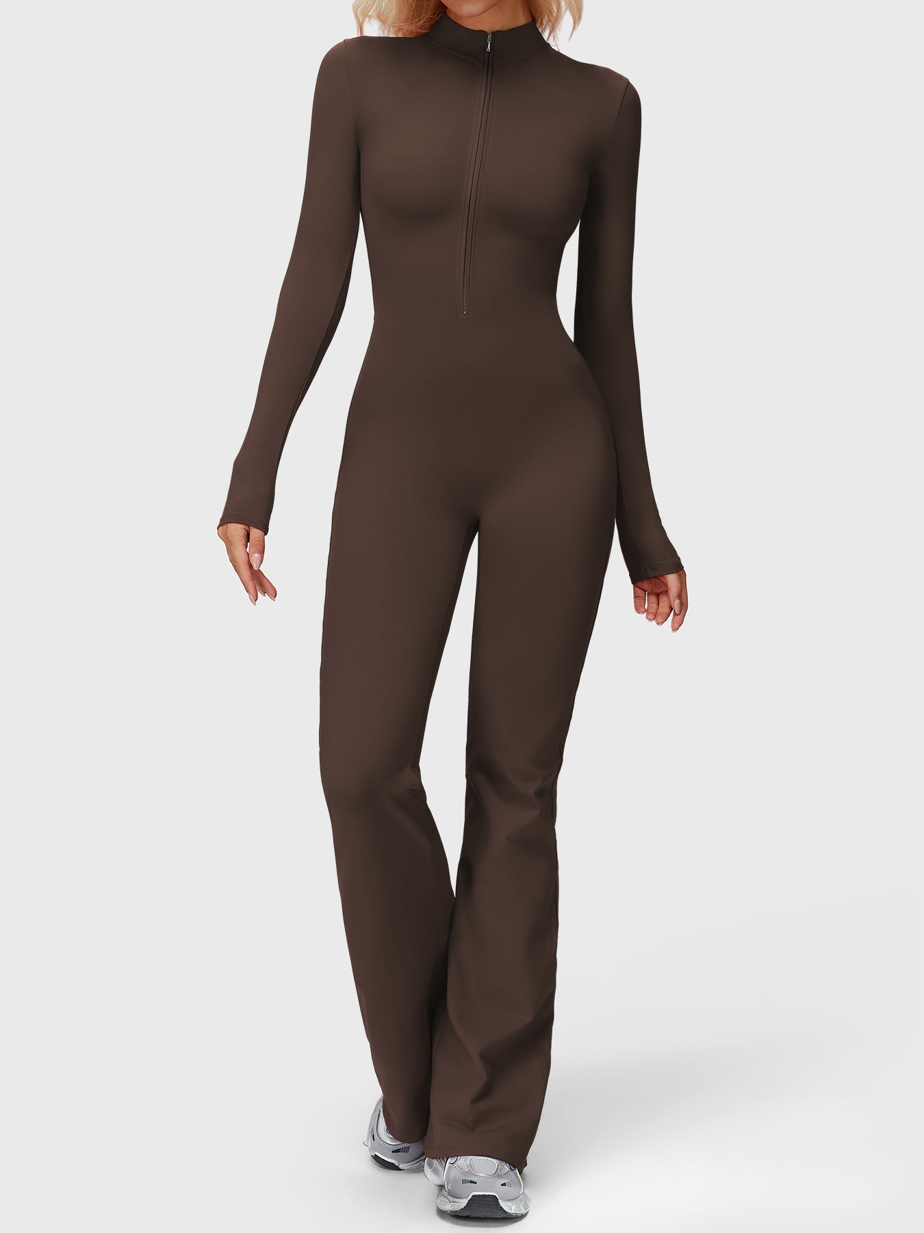 Yeoreo Belle Long Sleeve Zipper Flared Jumpsuit