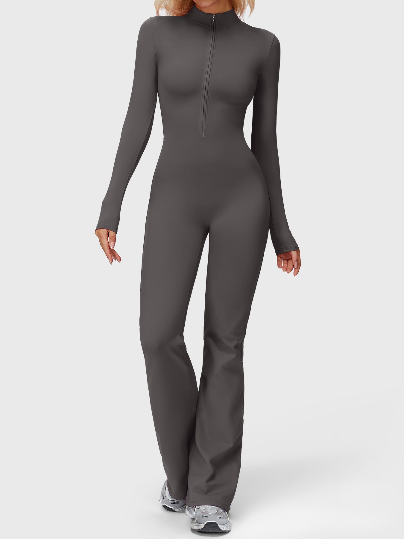 Yeoreo Belle Long Sleeve Zipper Flared Jumpsuit