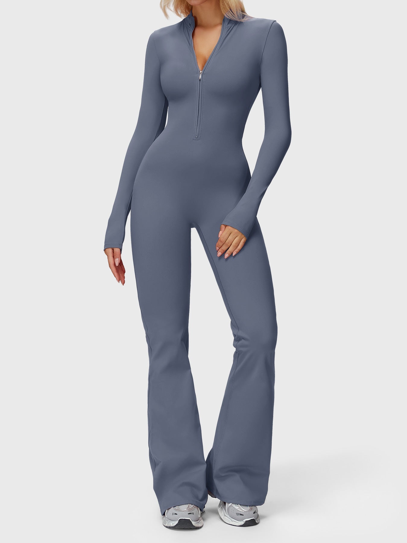 Yeoreo Belle Long Sleeve Zipper Flared Jumpsuit